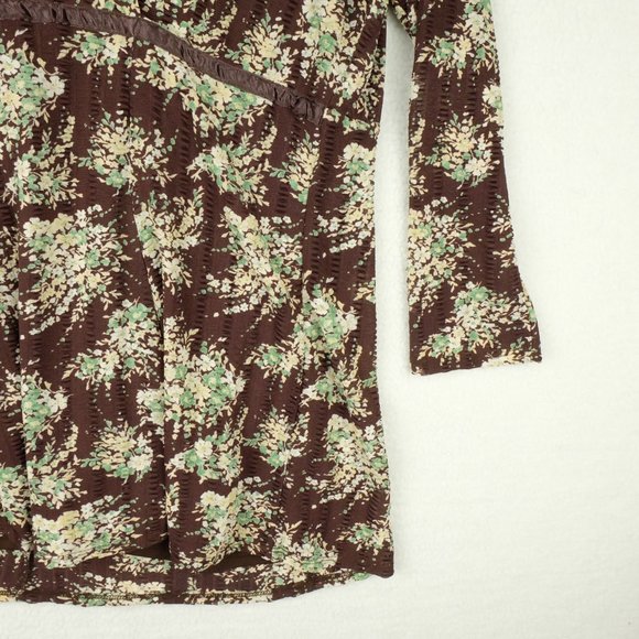 Nine West Womens Shirt Top Large Brown Green Floral Retro Cottagecore Peplum - Picture 3 of 8